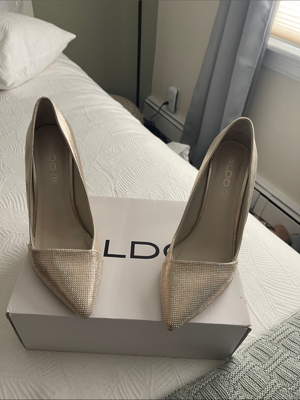 ALDO Metallic Champagne Pointed Toe Stiletto Heels